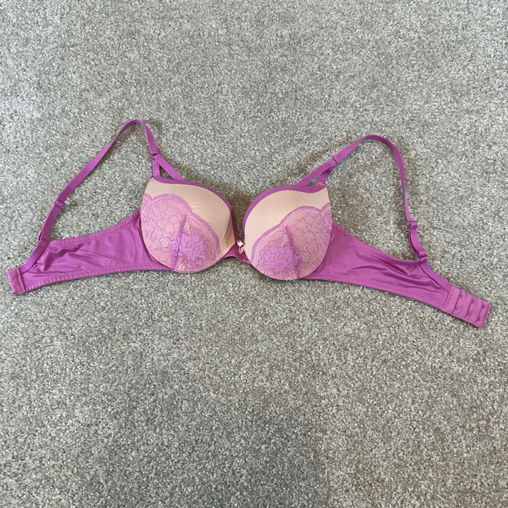 Maidenform Purple Lace Push Up‎ Bra Underwire Padded Floral size 34B